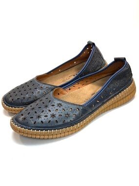 Volks Walkers Navy Leather Perforated Slip-Ons | 38